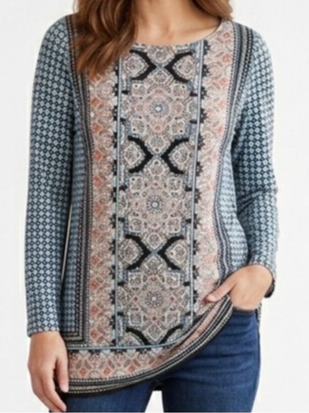 J. Jill Floral paisley print long sleeve long line tunic Large